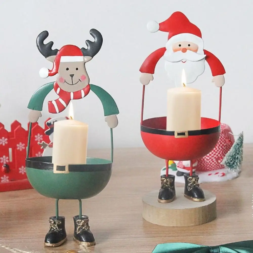 Romantic Unique Christmas Candlesticks Cute Cartoon Metal Candle Holder 3D Santa Claus Candle Stand Birthday Party