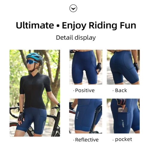 Imagen 2 del producto X-tiger-pantalones cortos de ciclismo azules para mujer, mallas para bicicleta profesional, pantalones cortos deportivos de Lycra transpirables para ciclismo de montaña y carretera, 7 horas de equitación