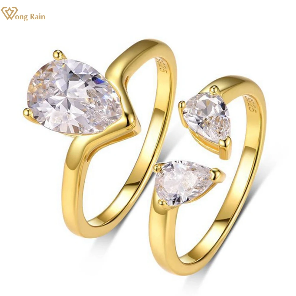 

Wong Rain 925 Sterling Silver 3EX VVS1 D Pear Cut 7*9 MM Real Moissanite Diamonds Gemstone Wedding Party Ring Sets Fine Jewelry