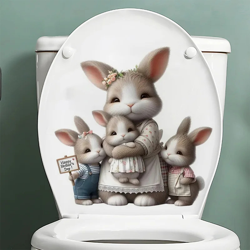 

Rabbit Family Toilet Stickers, Bright Bathroom for Home Decoration, Vinyl Decals, Art Wall Paper, Outdoor Indoor Use