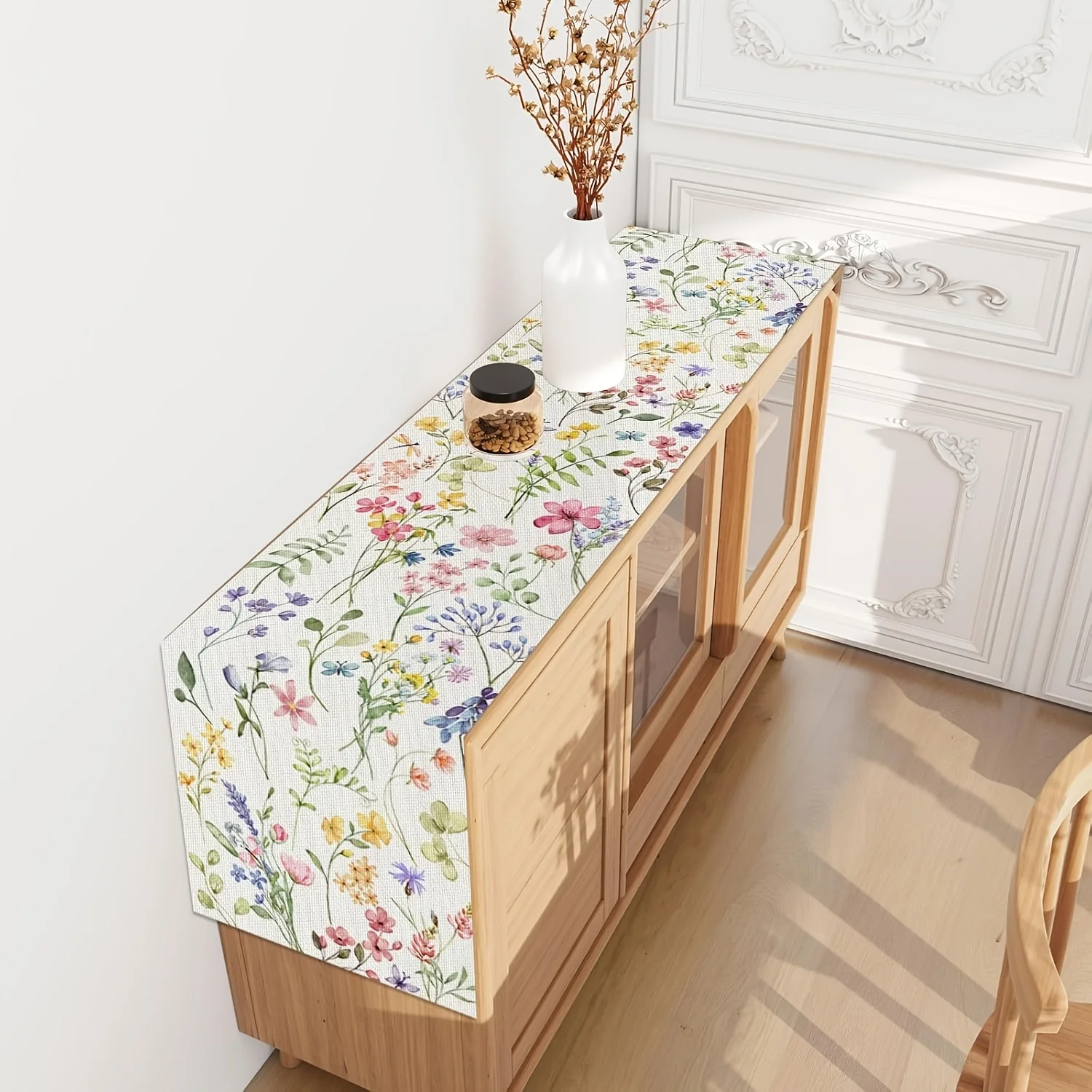 1PC Watercolor Floral Spring Table Runner for Home Kitchen & Dining Room Decoration, Ideal for Spring, Summer and Easter