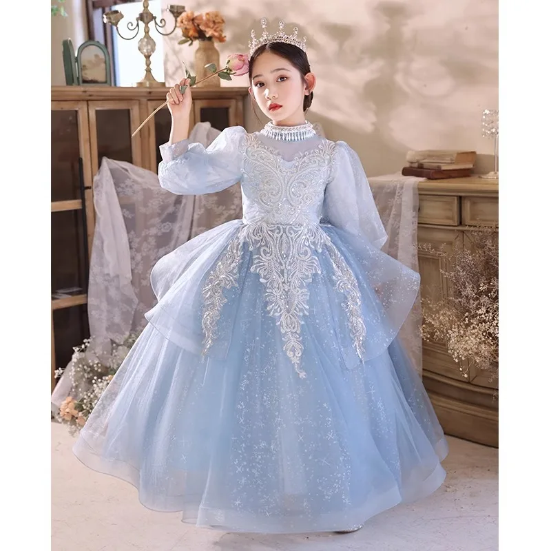 

BLUE Formal Tutu Prom Tulle Dress Ball Gown Women Children Birthday Party Piano Performance Host Dress Evening Dress Wedding