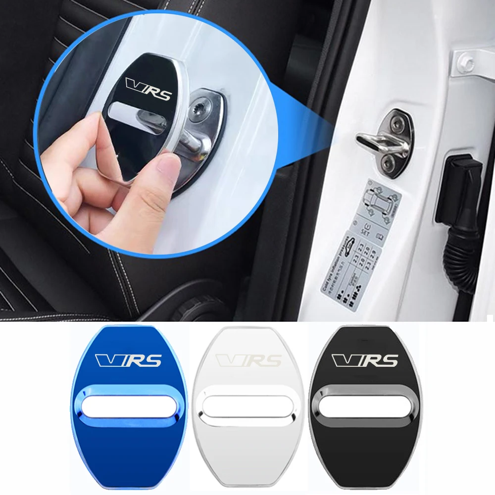 4pcs Car Door Lock cover Protective Buckle case VRS Logo for Skoda VRS KAMIQ Octavia Fabia 2 3 S Car Styling Goods Accessories