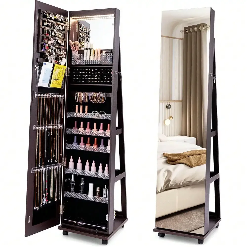 

Шкаф для ювелирных изделий диаметром 64 дюйма с 3-цветной подсветкой, регулируемыми полками и колесами