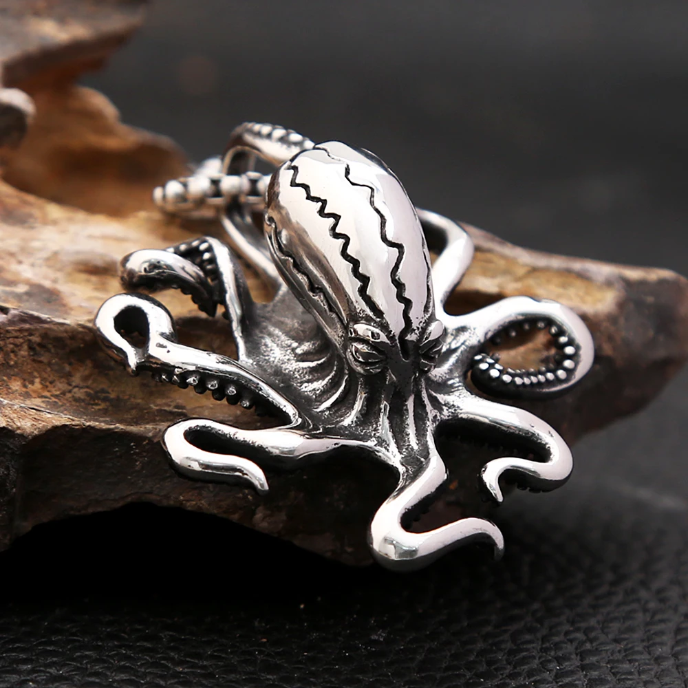 High Quality Punk Stainless Steel Big Octopus Pendant Necklace For Men Classic Deep Sea Animal Necklaces Fashion Jewelry Gifts