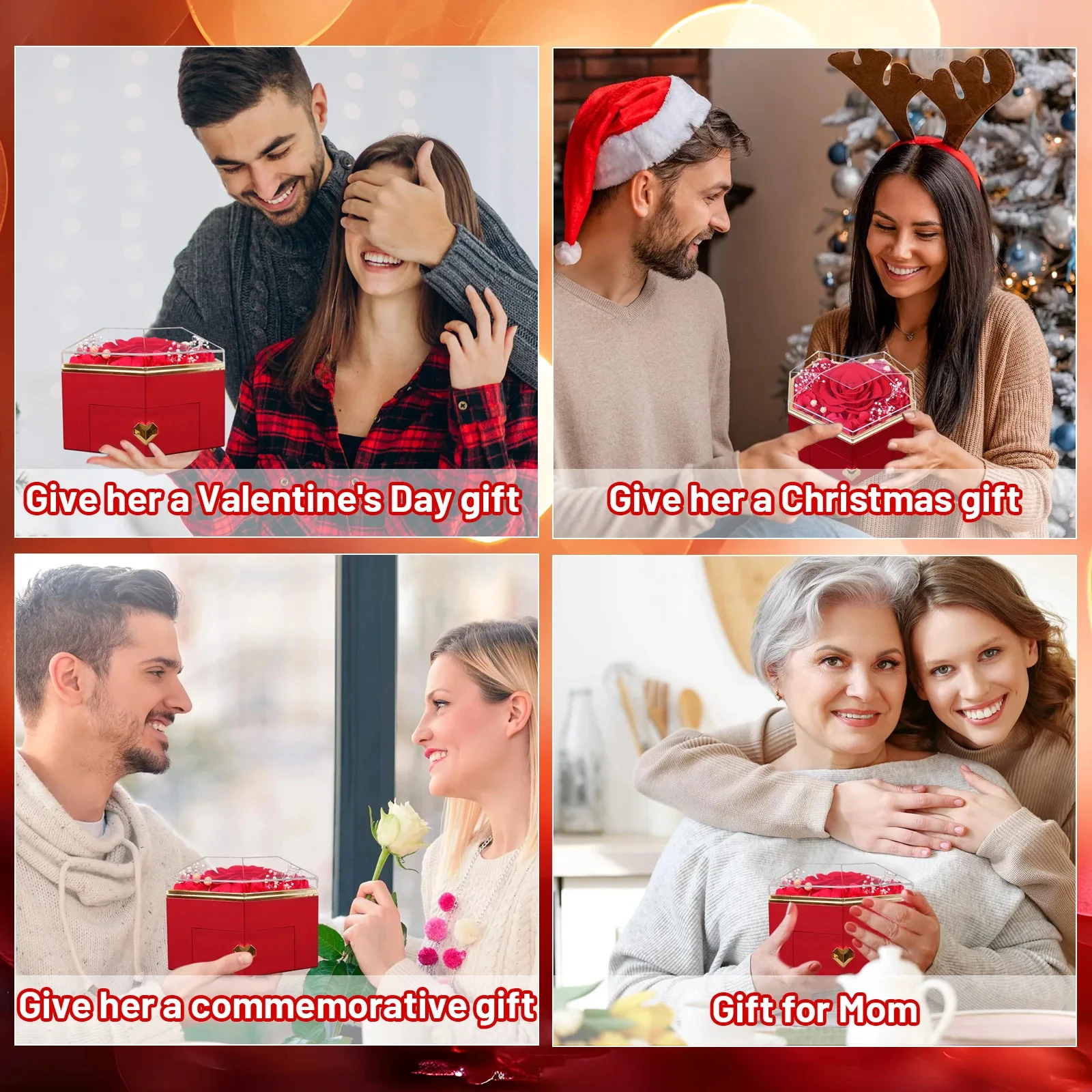 Herz und Schwert Halsketten-Set Rosen-Schmuck Geschenkbox EDELSTAHL Kristall Paar-Halsketten Muttertag Geschenkideen für Frauen – Detail 18