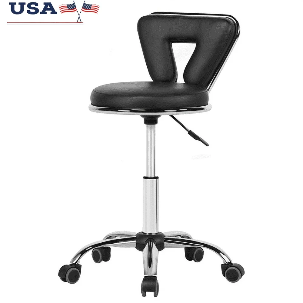 

Swivel Adjustable Height Salon Stool with Wheels Backrest PU Leather Foam Comfortable Indoor Use Beauty Spa Office