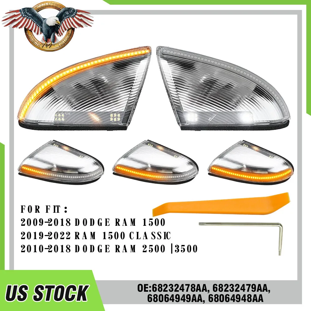 

L+R Clear Side Mirror Turn Signal LED Lights For 09-18 Dodge Ram 1500&10-18 2500