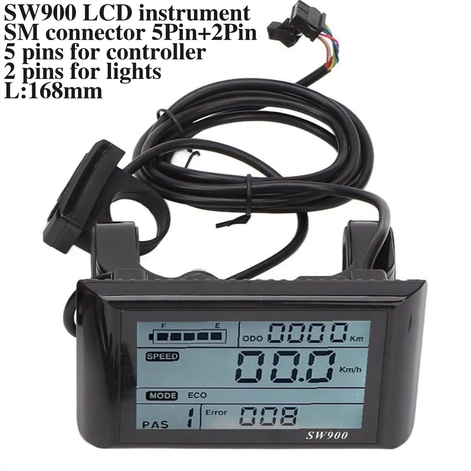 SW900 LCD instrument data display 5+2pin SM inter L=1680mm 24/36/48/52/64/72V for No. 2 protocol SM output controller e-bicycle