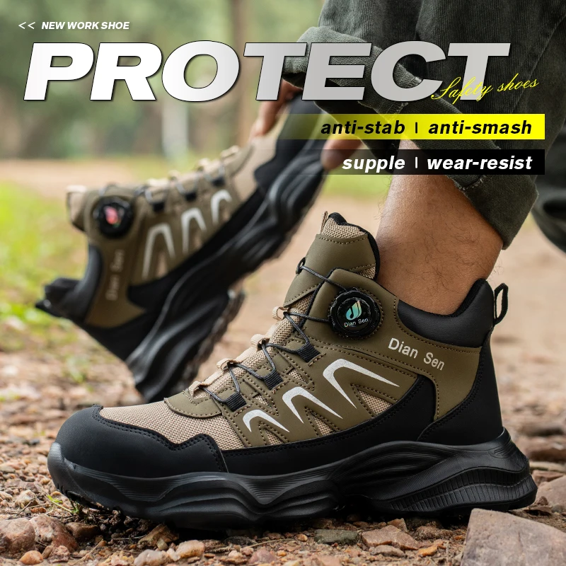 Men's Lightweight Steel Toe Safety Boots, Anti Smashing And Anti Piercing, Men's Comfortable Warehouse Worker Work Safety Shoes