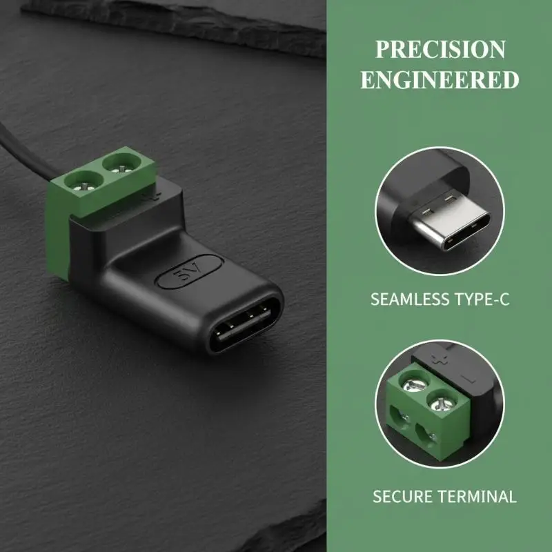 USB C to 2 Pin Terminal Block Adapter Solderless 5V Charging No-Crimp Connector for Industrial Equipment Wiring Work