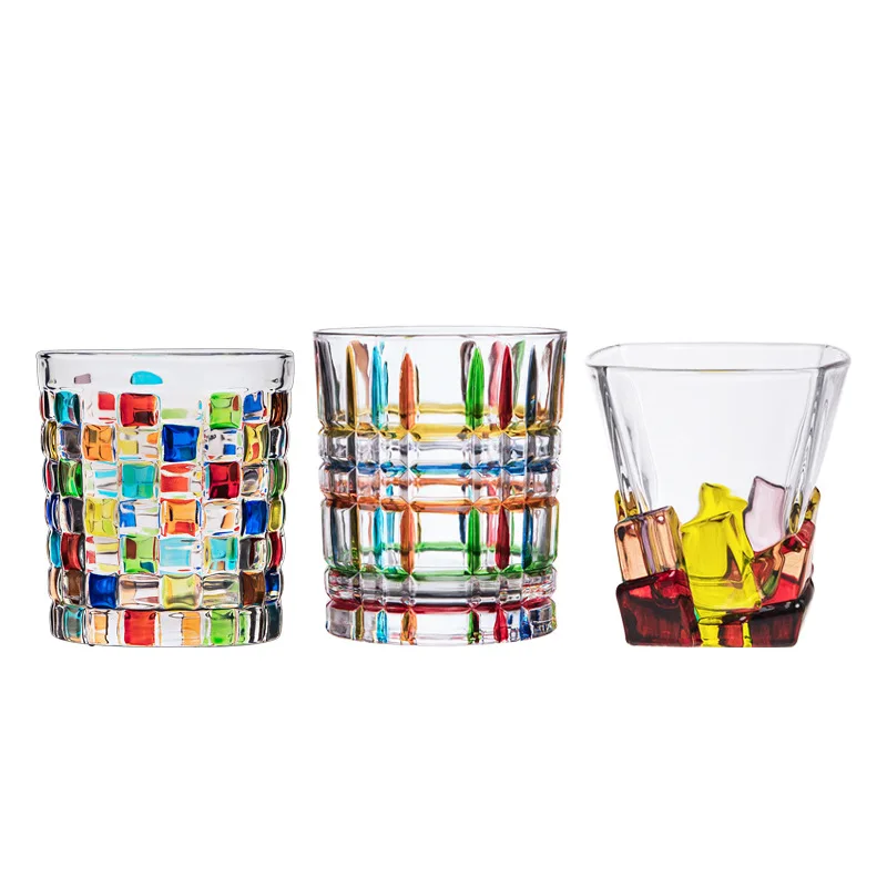 Hand-painted Crystal Whiskey Glasses Colored Glass Cup High Appearance Colored Stress Relief Glass Cup