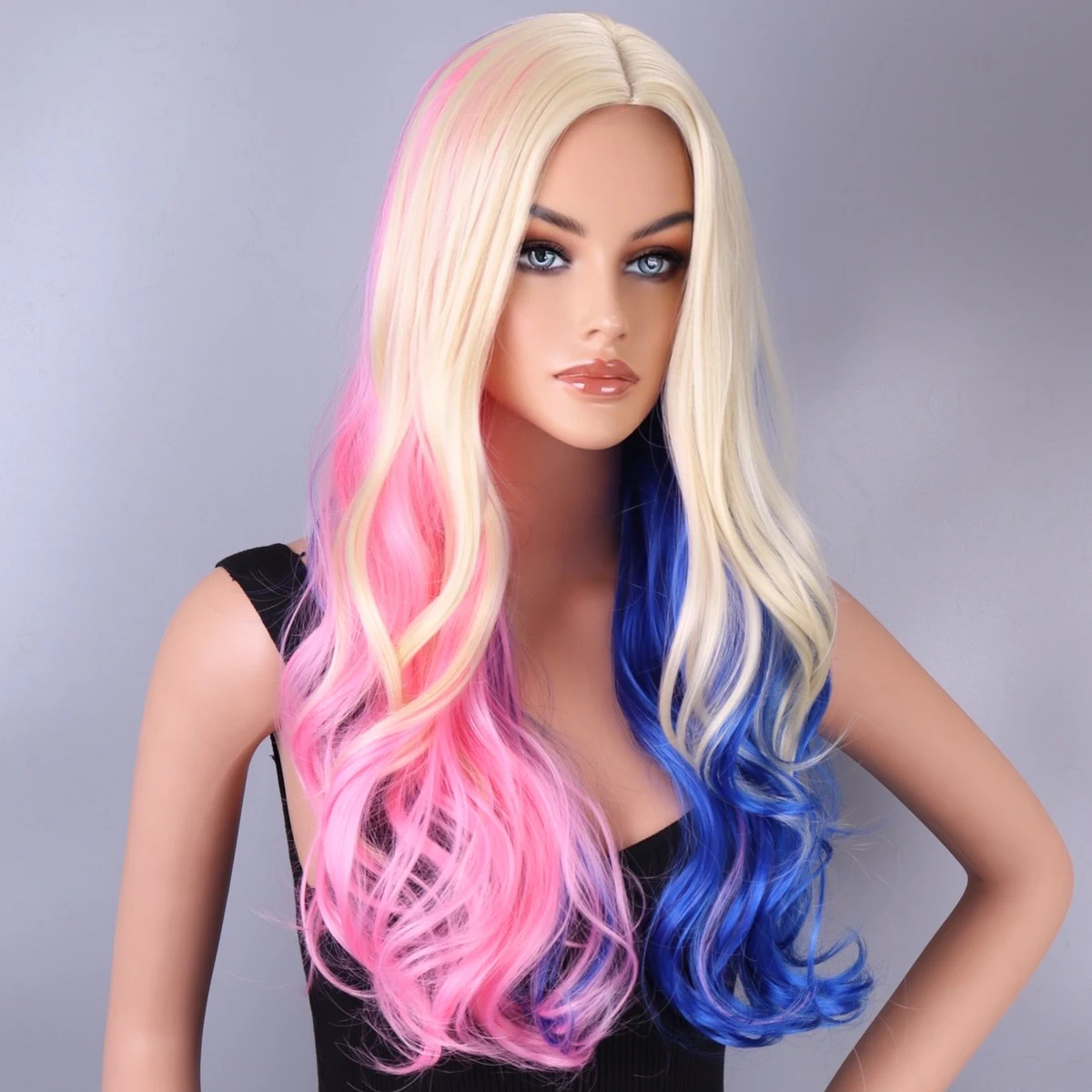 Woodfestival Goedkope Pruiken Voor Vrouwen Ombre Synthetisch Haar Lange Golvende Blonde Lolita Pruik Cosplay Roze Rood Zwart Paars Blauw Grijs