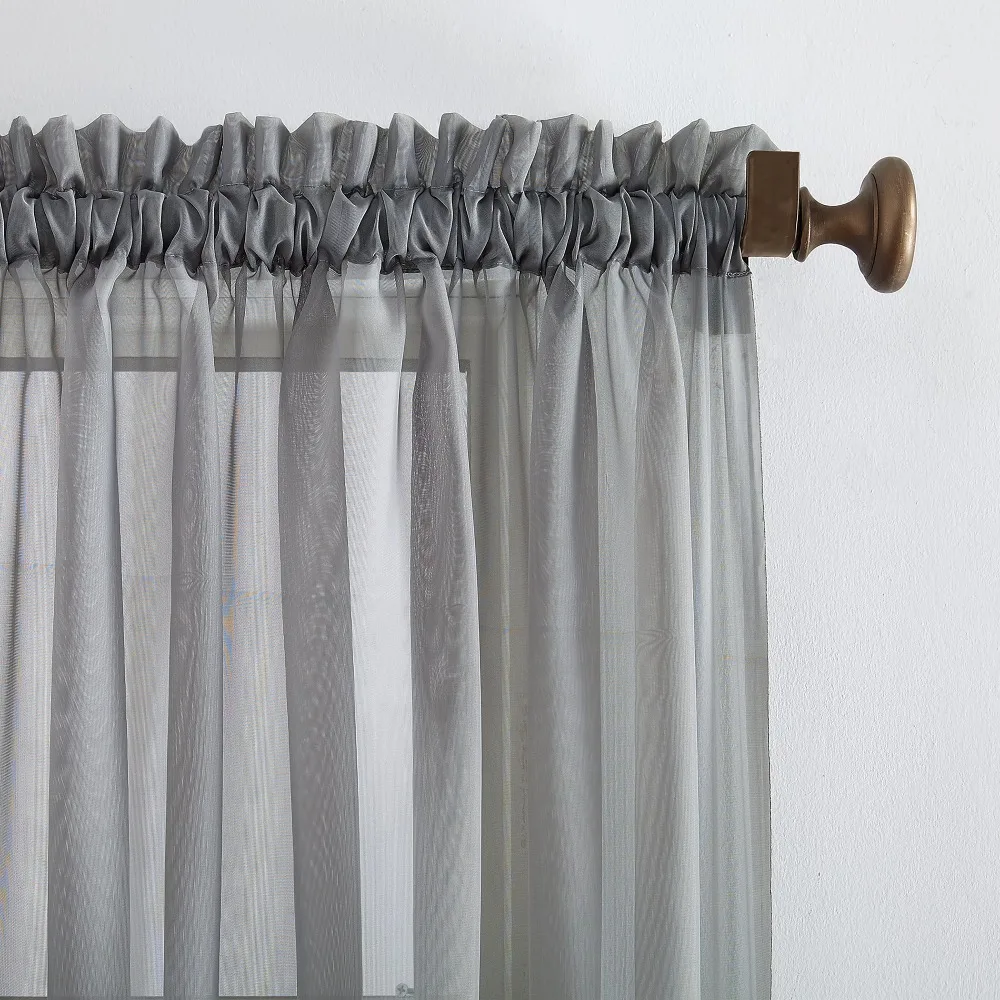 Sheer Voile Rod Pocket Curtain Panel Grey Window Drape 59x108 Inches Light Filtering Privacy Living Room Bedroom Home Decor view 2
