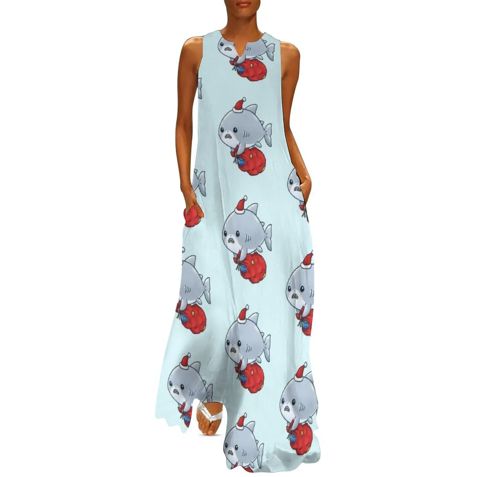 

Christmas Santa Shark Long Dress elegant women's sets Women's summer dresses