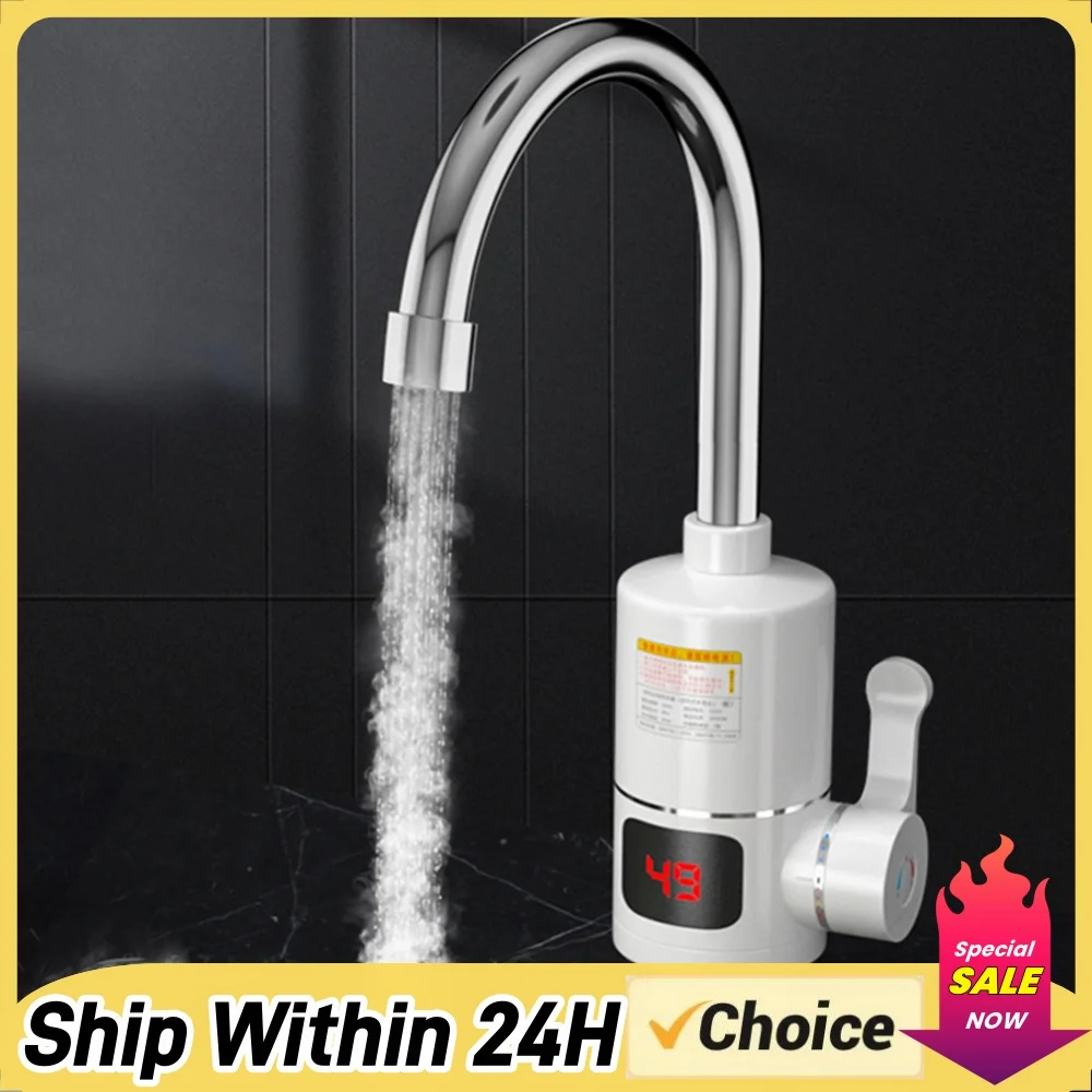 Electric Cold Heating Faucet 360 Degree Rotation Tankless Instantaneous Water Heater LCD Digital Hot Cold Mixer Tap for Kitchen
