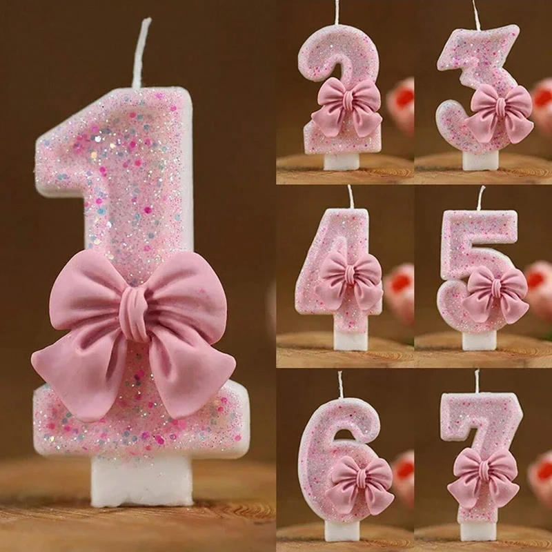 1PC 3D Digitale Kuchen Dekoration Kerze Rosa Funkelnde Geburtstag Kerze Kuchen Top Geburtstag Party Jahrestag Kuchen Dekoration