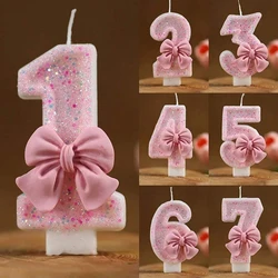 1PC 3D Digital Cake Decoration Candle Pink Sparkling Birthday Candle Cake Top Birthday Party Anniversary Cake Decoration