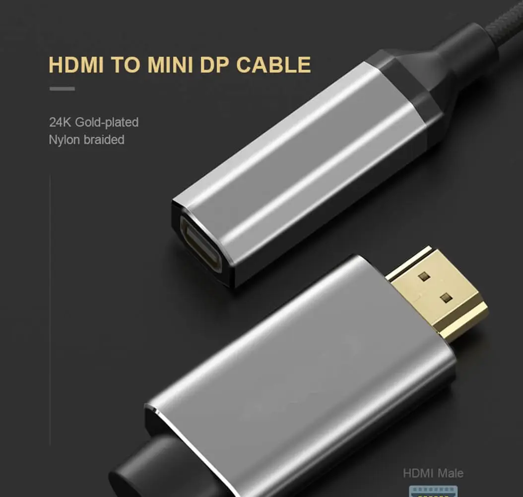 HDMI to Mini DP Adapter 4K 60Hz Converter Cable, HDMI Male to Mini DisplayPort Female for MacBook Pro/Air, Monitor, PC