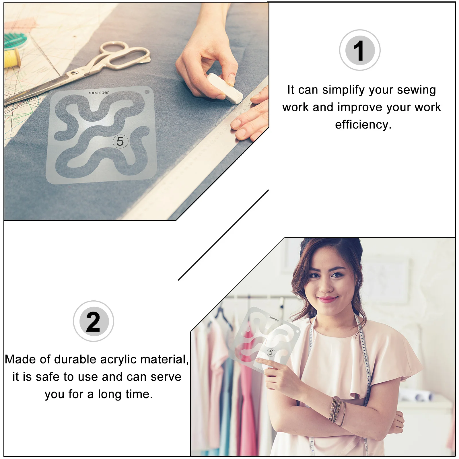 1Pcs Patchwork Ruler Hollow Transparent Sewing Template Durable Acrylic Stitching Ruler for Cloth Craft Quilting Use