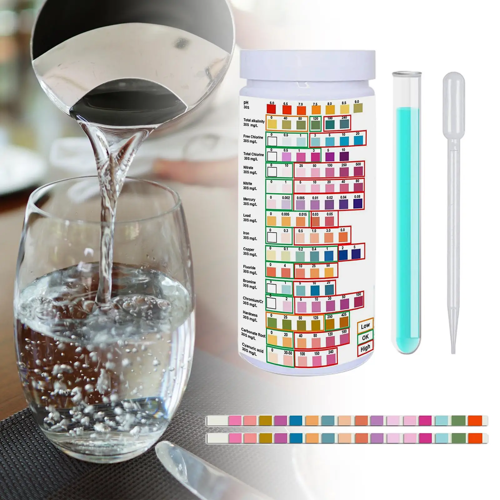 Water Testing Kits Universal Chemistry Test Strips W/ Tube and Dropper Multifunctional PH Test Strips for Home Pond SPA Hot Tub