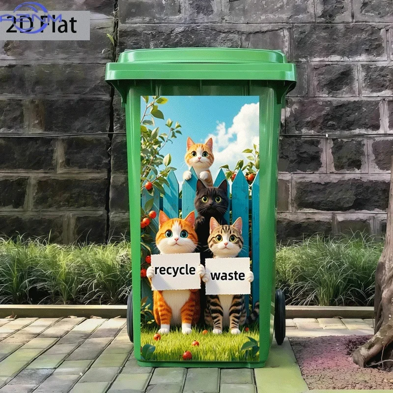 [2D Flat Printing] 1pc Trash Can Sticker [ X  inch] Cat'S Call for Recycling Theme Design Self-Adhesive Kitchen Trash Can Deco
