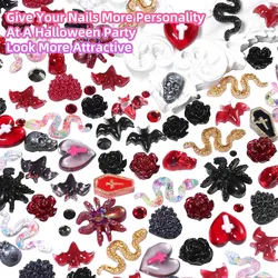 50pcs Resin 3D Halloween Nail Art Charms Multi Shapes  Spider Snake Skull Ghost Acrylic Nail Decorations Flatback Rhinestones