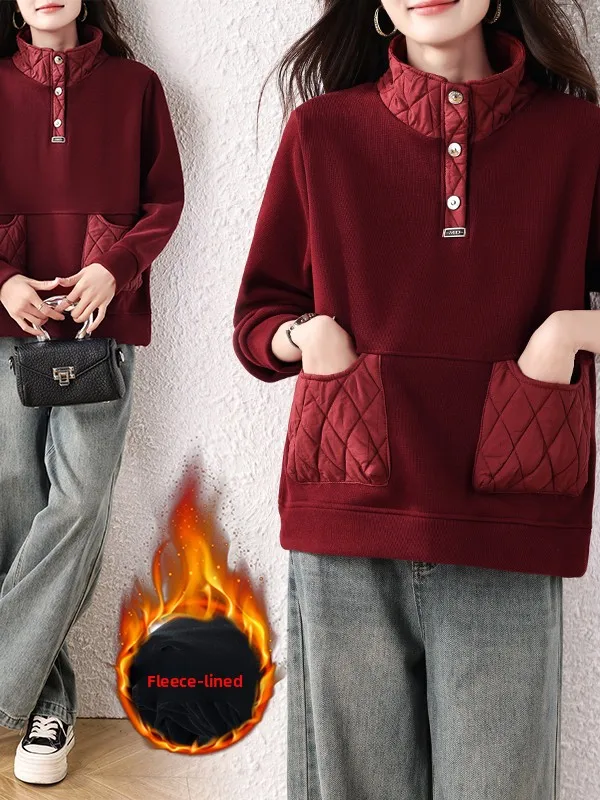 Authentic 2025 Autumn Winter Thiened Fce Lined Loose Fit Faionable Casual Hoodie Versatile Sle Women's Sweatirt