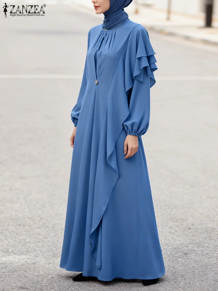 ZANZEA – Robe Abaya musulmane à volants pour femmes, élégante, manches longues, couleur unie, plissée, Kaftan islamique, automne 2026