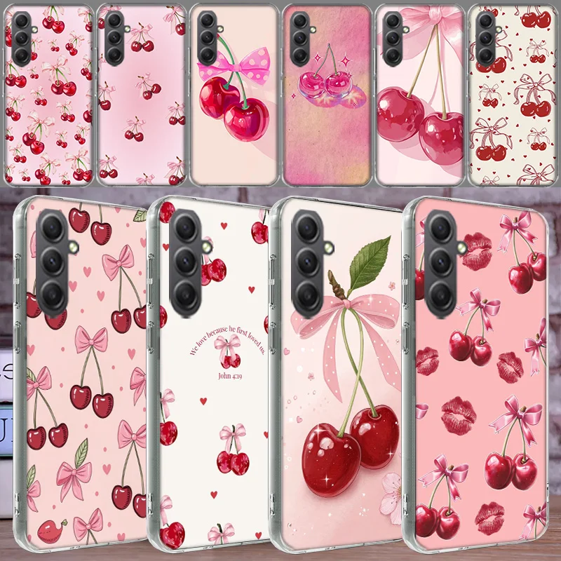Cherry Bow Phone Case for Samsung A16 A26 A36 A56 A17 A37 A57 A07 A06 A02S A03 A04S A05S Galaxy Note 20 10 A50S A71 A51 A31 A30