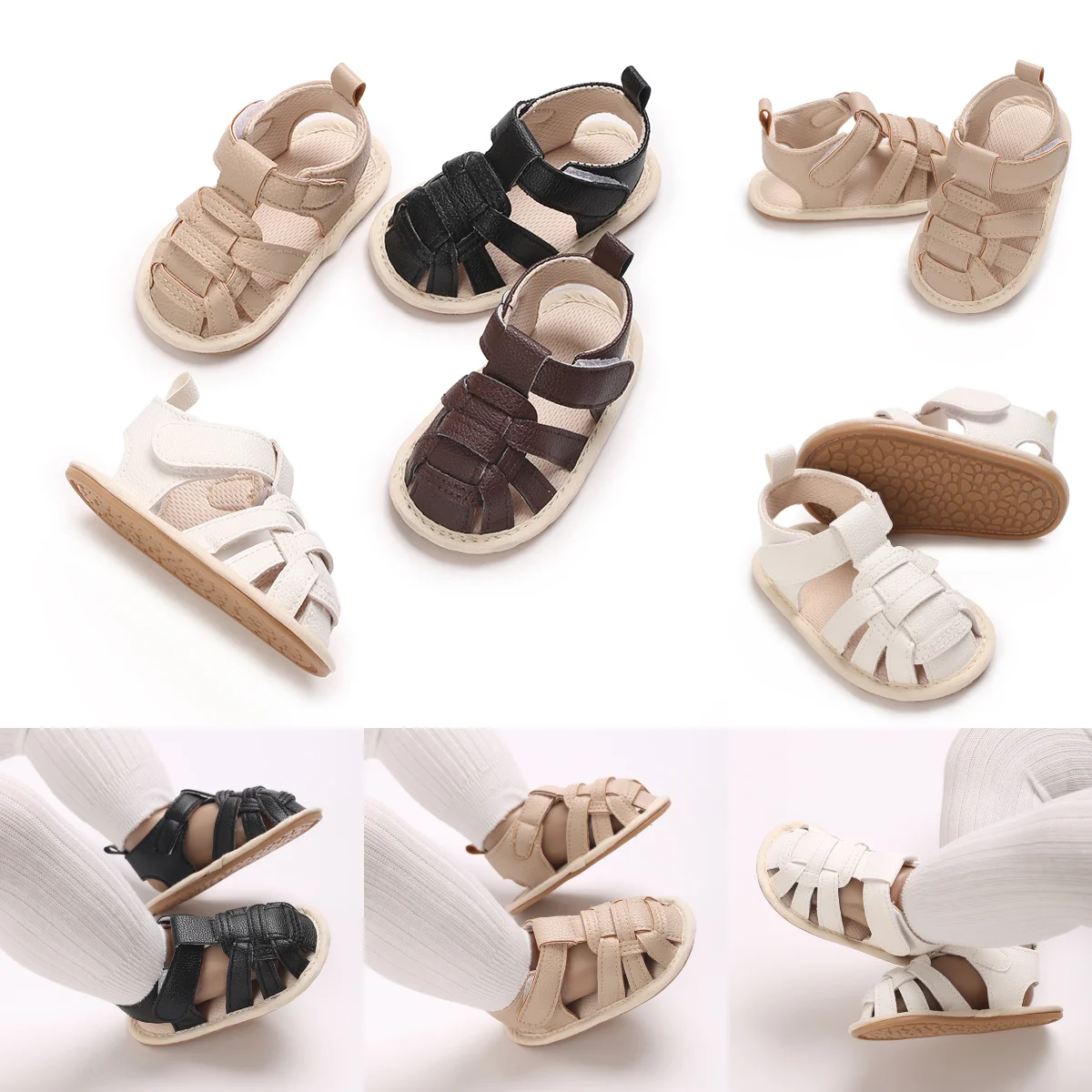 0-18M New Solid ColorToddler First Walker Baby Crib Newborn Baby Summer Sandals Infant Boy Girl Shoes Rubber Soft Sole Non-Slip