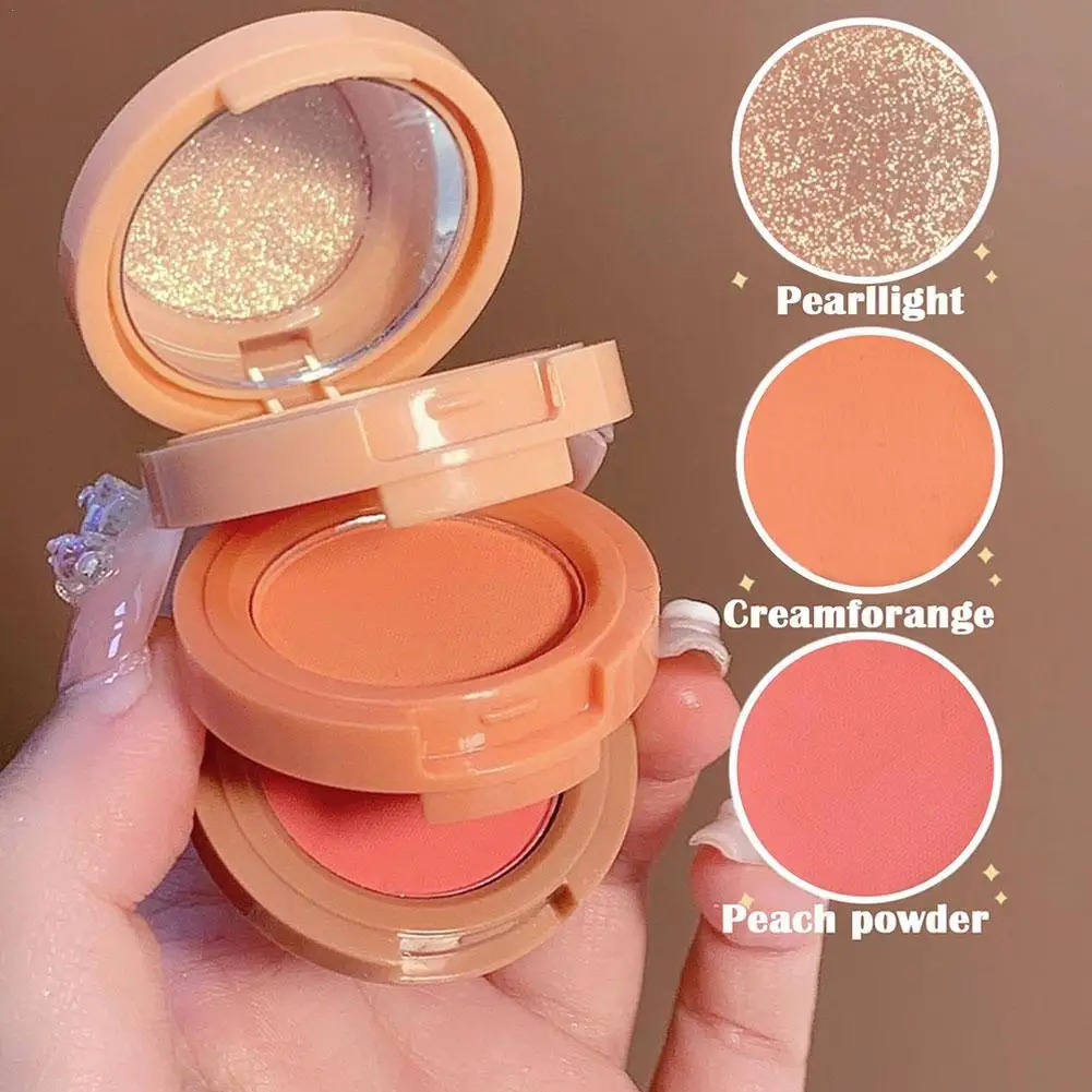 Paleta de polvo resaltador 3 en 1, bronceador de contorno, brillo facial de larga duración, sombra de ojos brillante, cosmética, maquillaje de perlas coreanas