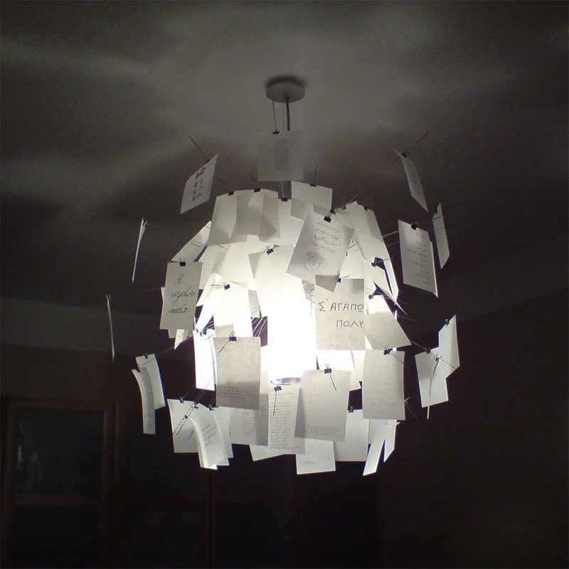 

Designer paper chandelier featuring DIY notes style for living rooms dining rooms bedrooms home offices creative decorative lamp