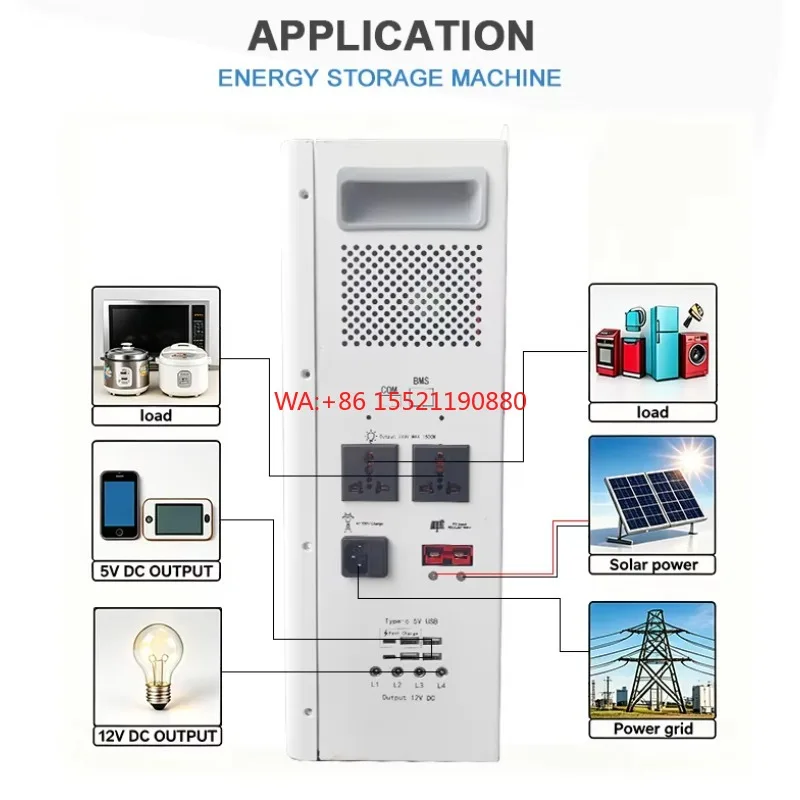 Wave Inverter 1280Wh 600W-3600W LiFePO4 Battery Residential Wall-Mounted Energy Storage Battery System All-in-One Pure Sine
