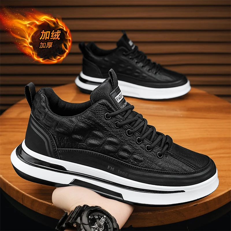 

Зимние мужские зимние ботинки 2025 года, на подкладке из искусственного меха, плотные и теплые, цельный дизайн, нескользящие, прочные, большого размера, быстросохнущие, идеально подходят