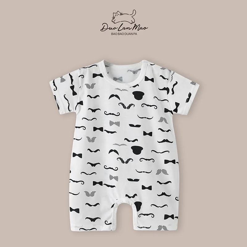 Baby Body Suit Summer New Style Thin Cute Print Short-sleeved Onesie Toddler Boys Fashion Round Neck Jumpsuit Newborn  Clothes