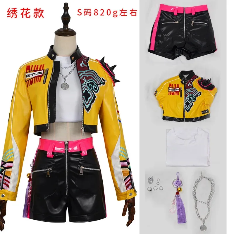 CyHuntrix Group Rumi أزياء تنكرية للصيادين الشيطان رومي معركة موحدة شعر مستعار معطف أقراط إكسسوارات حفلة الهالوين الزي فتاة