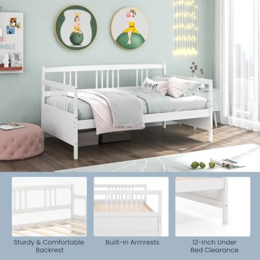 أريكة سرير بإطار سرير نهاري مزدوج مع شرائح خشبية، قضبان داعمة، لا حاجة إلى صندوق زنبركي، منصة سرير نهارية مزدوجة الاستخدام لغرفة الضيوف أو الغرفة