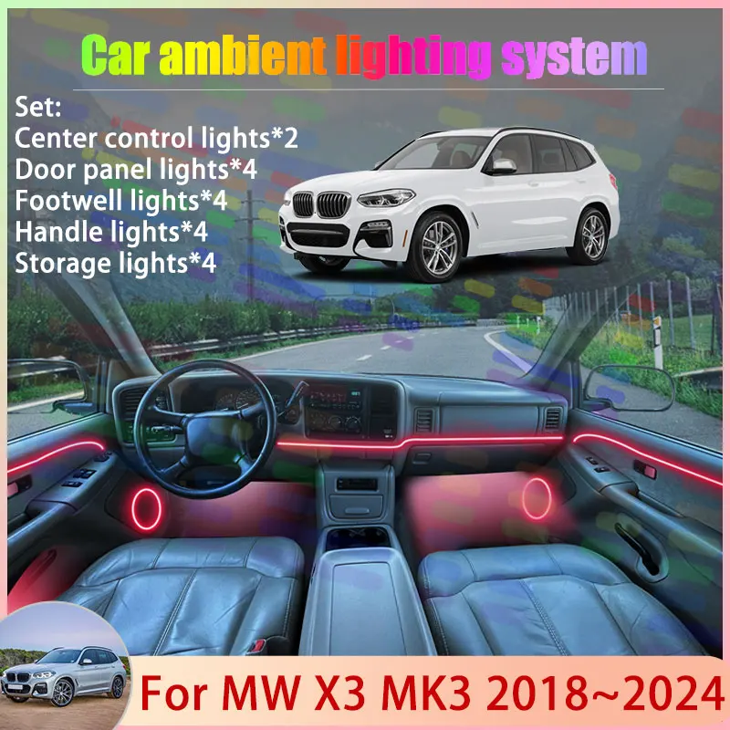 

For MW X3 MK3 G01 F97 G08 iX3 X3M 2018~2024 2019 2/18 in 1 Car Atmosphere Light Lamp RGB Shade Ensemble Streamer Atmosphere Set