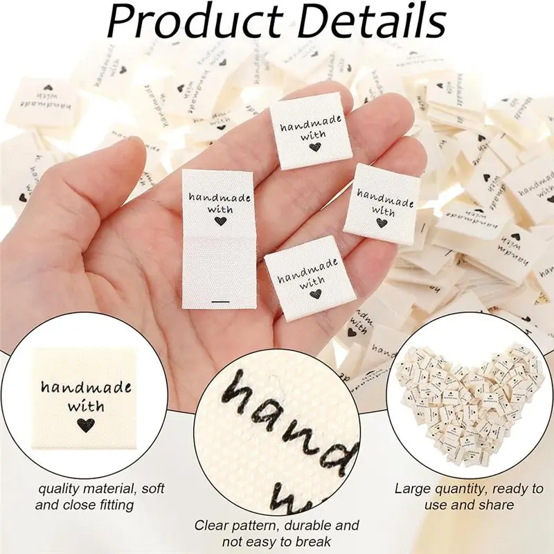 AEE8-200PCS Sewing Labels For Handmade Items, Handmade With Love
