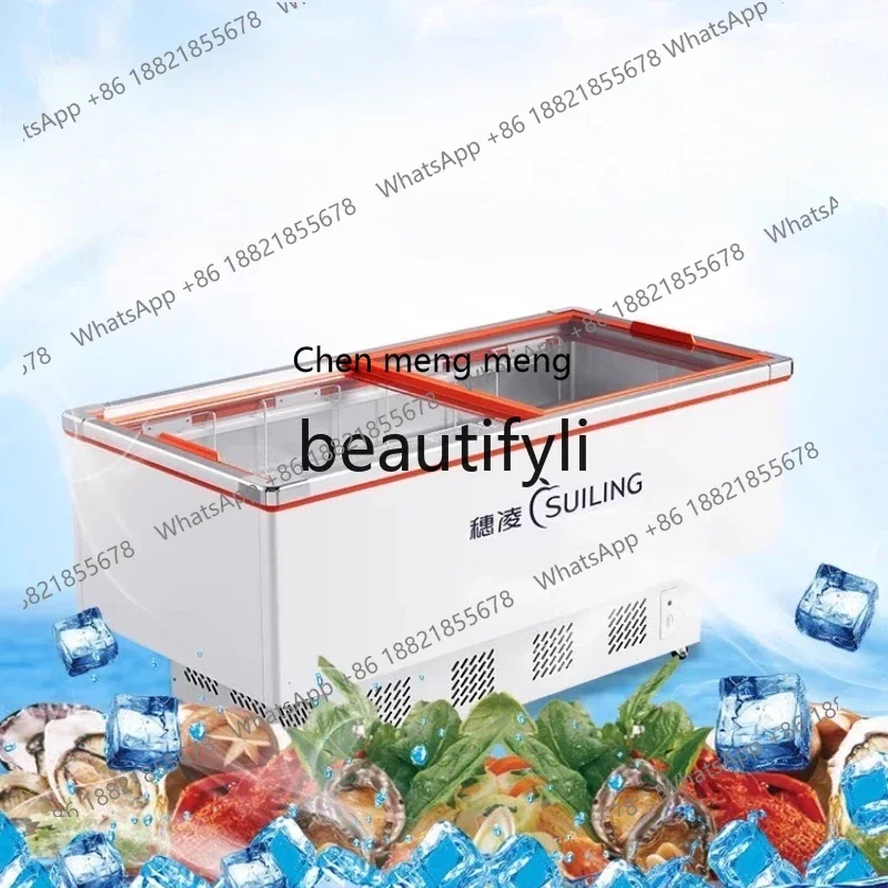 New arrive  Ice Counter Top Freezer Display Cabinet Commercial Refrigerator Seafood BBQ Preservation Deep Bottom Island Cabinet