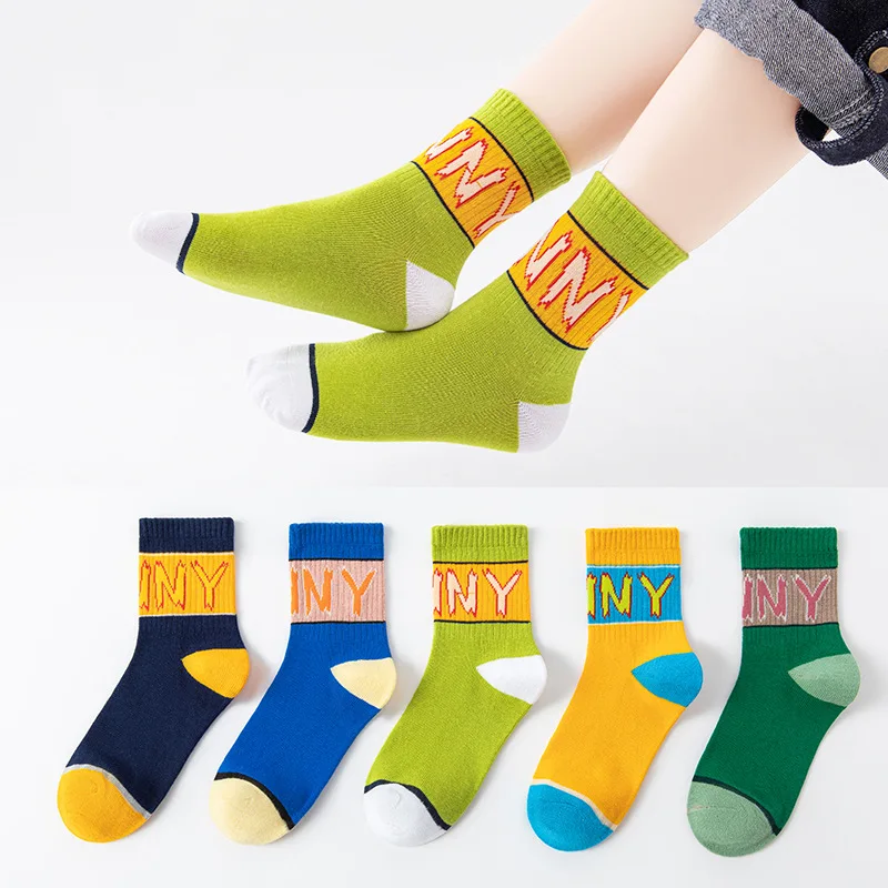 

2024 New Kids Children's Socks Fall Cotton Fashion Boys girls children's Socks 3-15 Years 5 Pairs/Pack