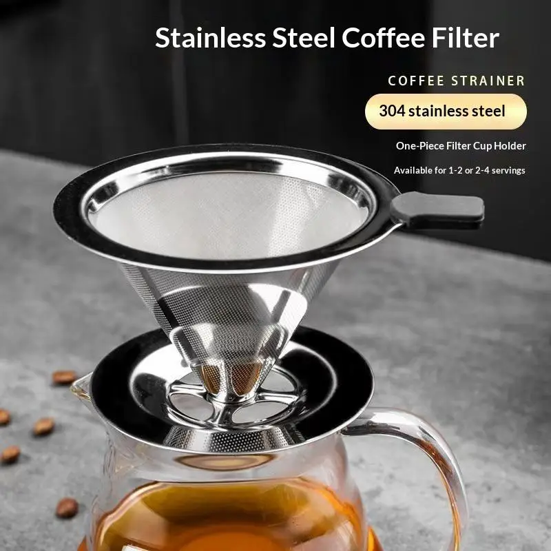 Stainless Steel Single Layer Mesh Coffee Filter Pour Over Design For Home Office Coffee Lovers Daily Brewing Use