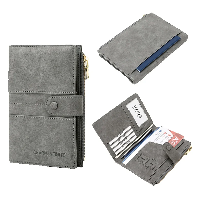 Étui de voyage multifonctionnel pour passeport avec fermeture éclair et boucle antivol, nouvelle couverture RFID et porte-documents._voghion.com