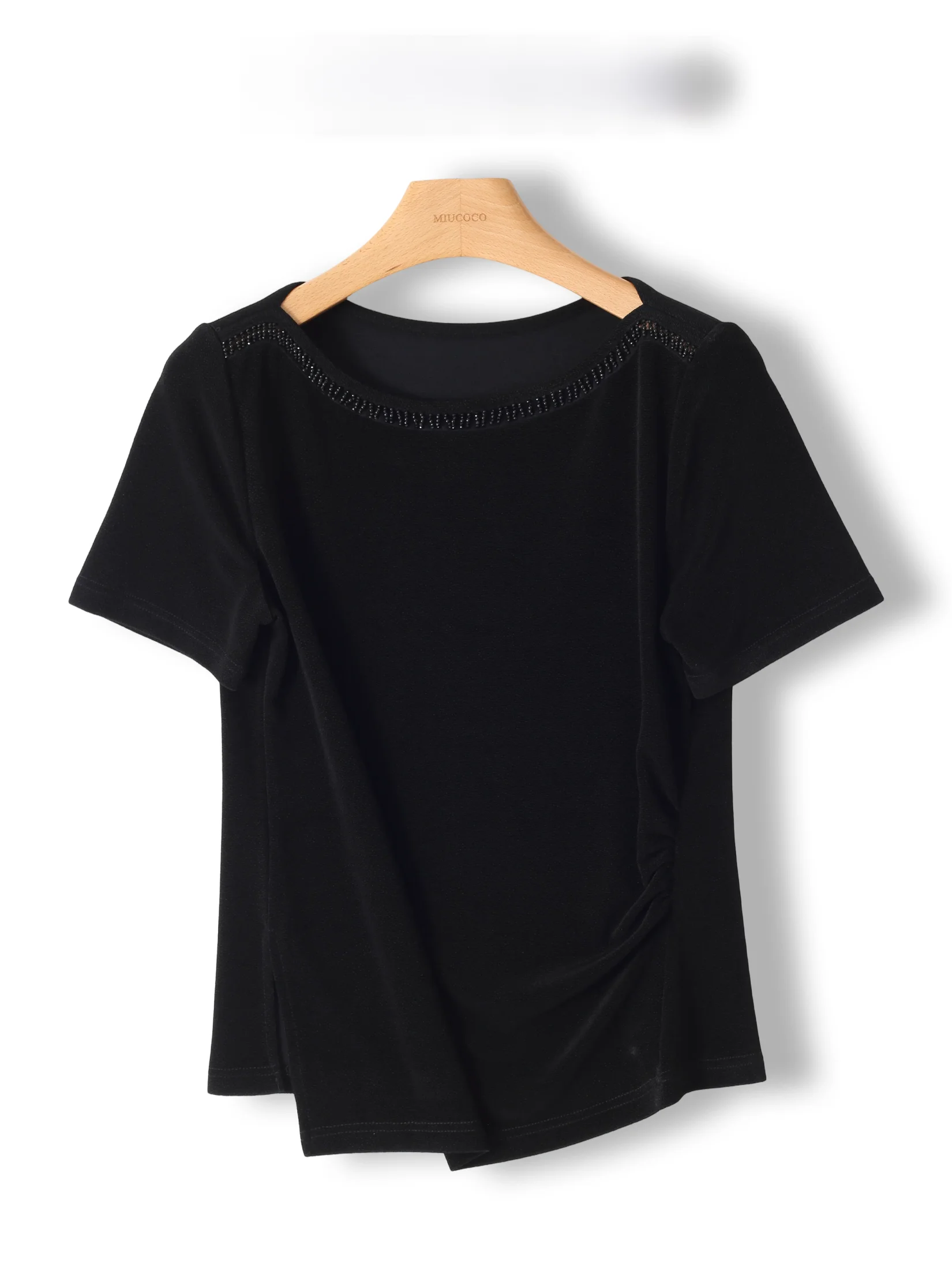

Heavy-Beaded One-Shoulder Slim Fit Short-Sleeve T-Shirt Commute-Ready Versatile Women's Top Casual Basic Style Chinese Produc...