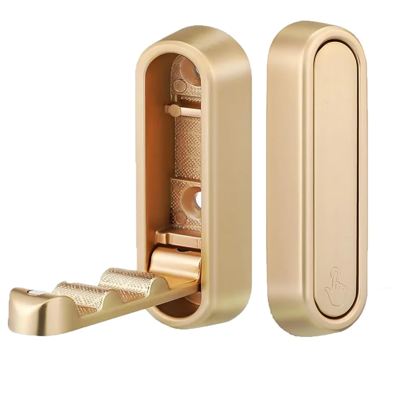 

ABKW-Metal Foldable Wall Hooks 2PCS Gold, Wall Mount Folding Hooks-Space-Saving,For Bathroom, Kitchen, Bedroom, For Towels
