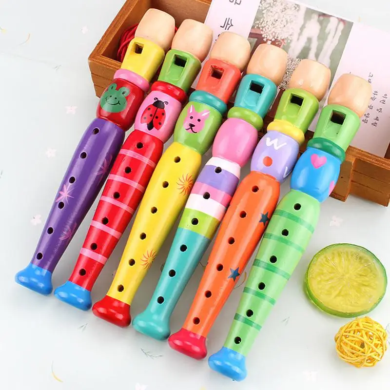 6 Hole Flute Kid Wooden Musical Instrument For Children Learning Educational Musical Instruments With Colorful Patterns