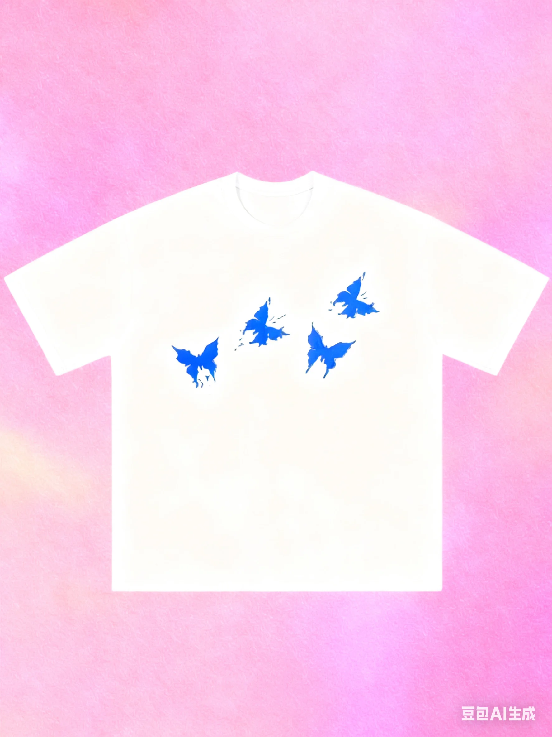 เสื้อยืดแขนสั้นพิมพ์ลายผีเสื้อสีฟ้าชวนฝัน เสื้อฤดูร้อนอเนกประสงค์เหมาะสำหรับคู่รัก