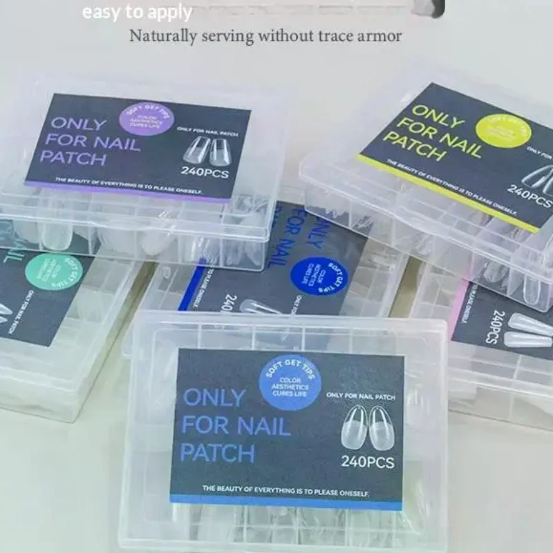240pcs False Nail Tips Soft Gel Fingertip Semi-matte Capsules Almond Teardrop T-shape Full Cover Artificial Fake Nails Extension