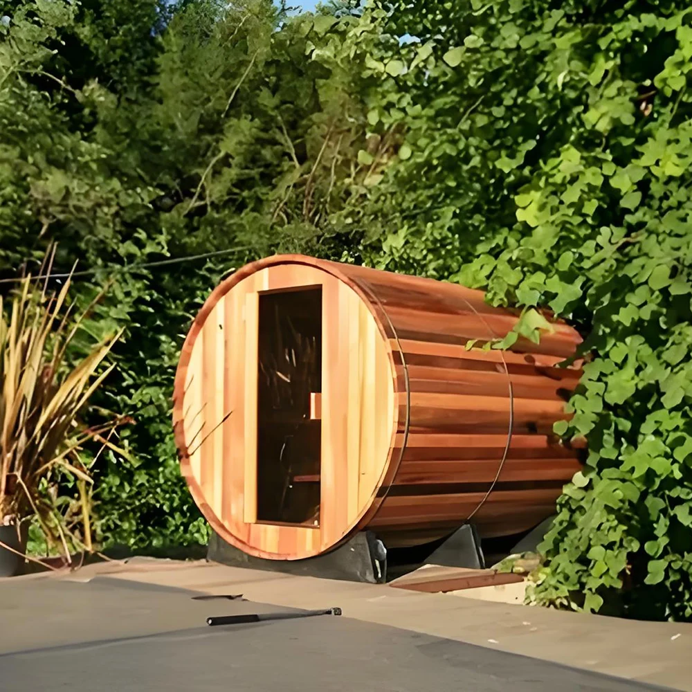 Cabina de Sauna de Infrarrojos Lejanos para Exteriores, Sauna de Madera Sólida de Cedro Rojo Premium, Sauna para Jardín de 4-6 Personas con Estufa Eléctrica